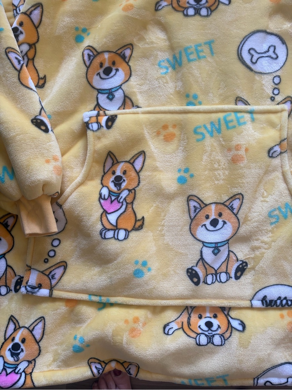 Cozy Yellow Corgi oodie Fleece Hooded Robe Sweatshirt - Picture 2 of 3